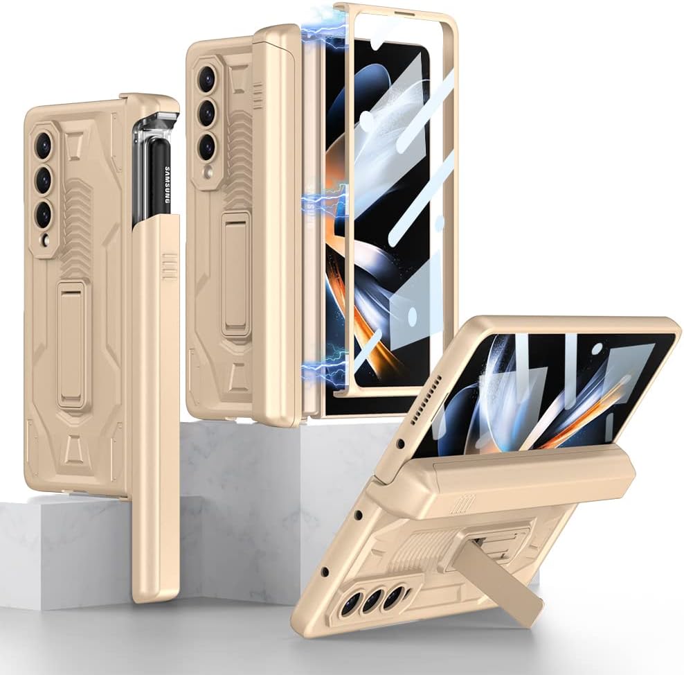 SHIEID Z Fold 4 Case with S Pen Holder, Galaxy Z Fold 4 Case with Screen Protector & Kickstand & Hinge Protection Case for Samsung Galaxy Z Fold 4, Dark Green