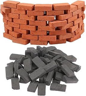 Leadigol 50pcs 1/16 Scale Mini Red Bricks 50pcs Miniature Grey Bricks Mini Clay Bricks Tiny Bricks for Landscaping Realistic Fake Bricks for Dollhouse Mini Garden Accessories