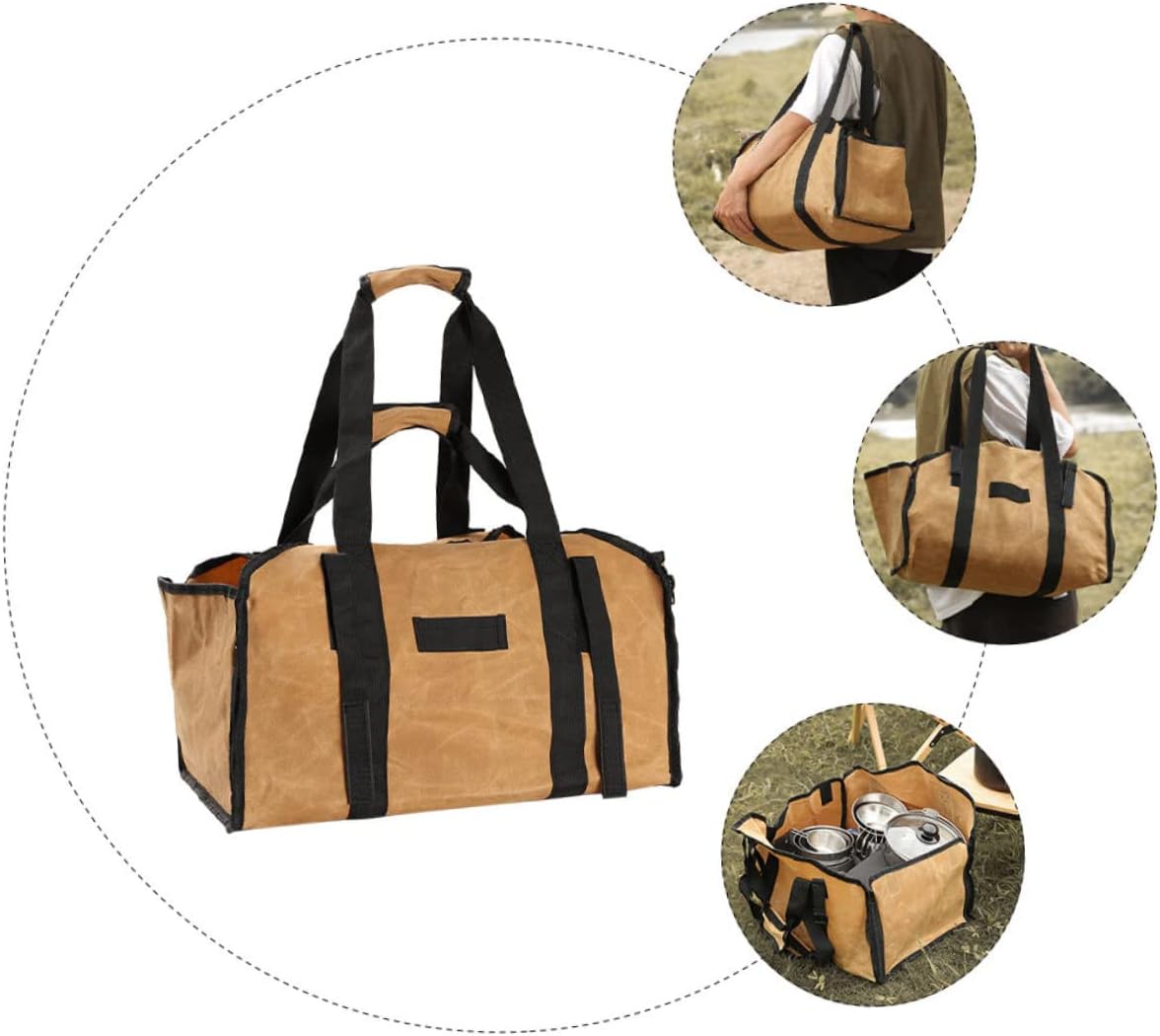 Zerodeko Portable Firewood Carrier Bag Heavy Duty Canvas Log Holder for Indoor Outdoor Use Large Capacity Khaki Wood Tote for Camping Fireplaces