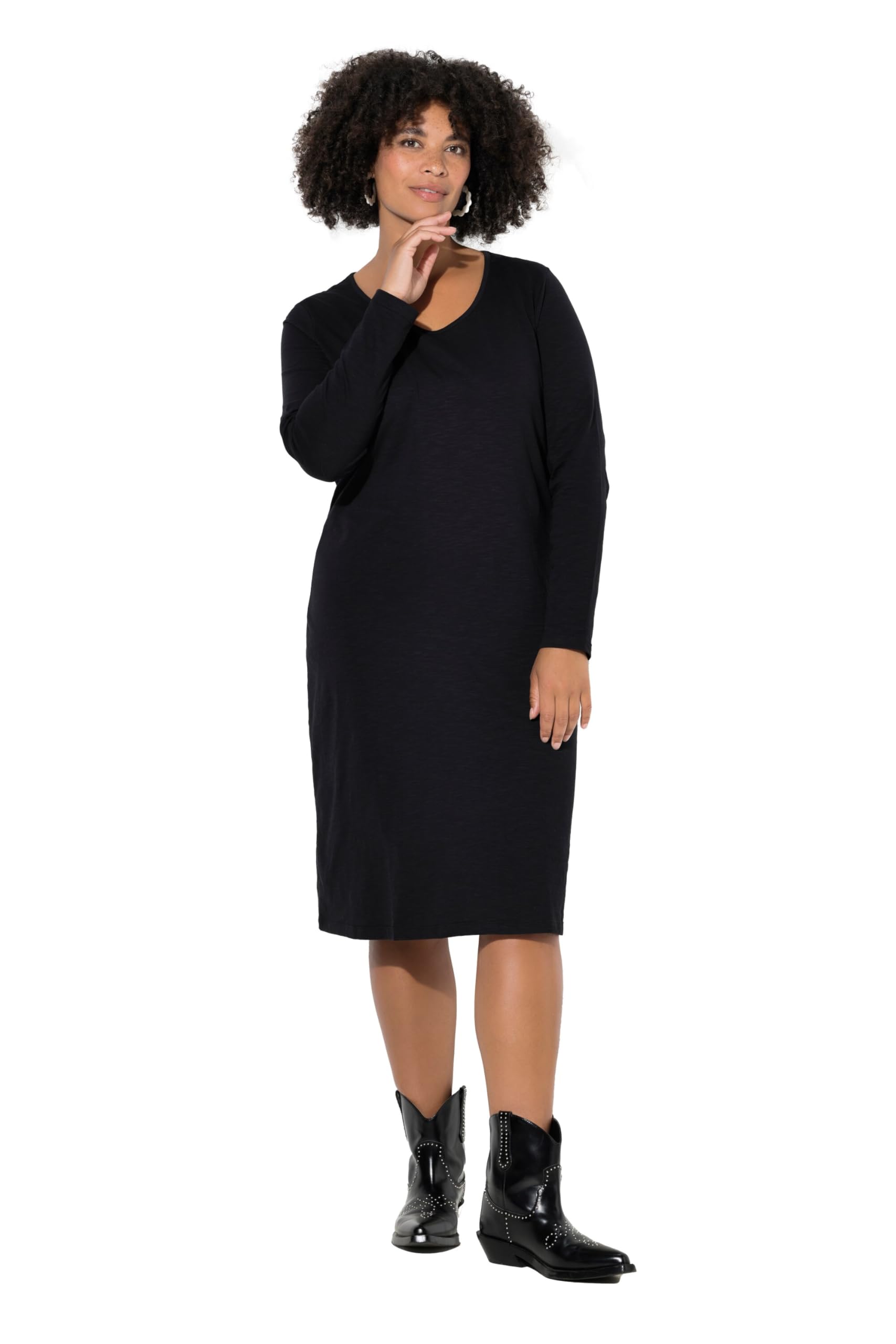 Angel of Style Damen große Größen Übergrößen Plus Size Jerseykleid, körpernahe A-Linie, Langarm 846650