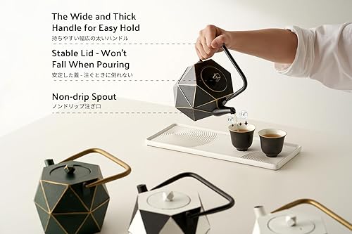 Miniatura 5 de Toptier - Tetera japonesa de hierro fundido con infusor de té de acero inoxidable. Juego de tetera de hierro fundido duradero, diseño de diamante