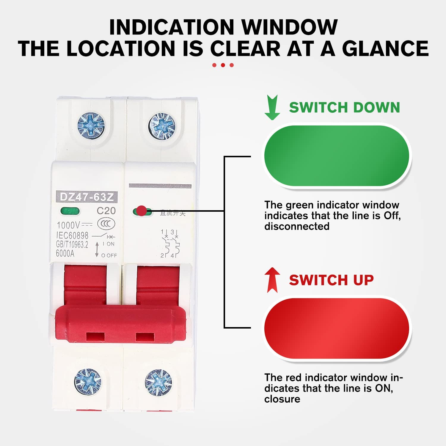 4 Pièces Disjoncteur Miniature 1000V DC 2P 20A Din Rail Mount Protection Contre Les Surcharges à Domicile Interrupteur D'air pour Lignes de Distribution D'éclairage Résidentiel Système PV Solaire