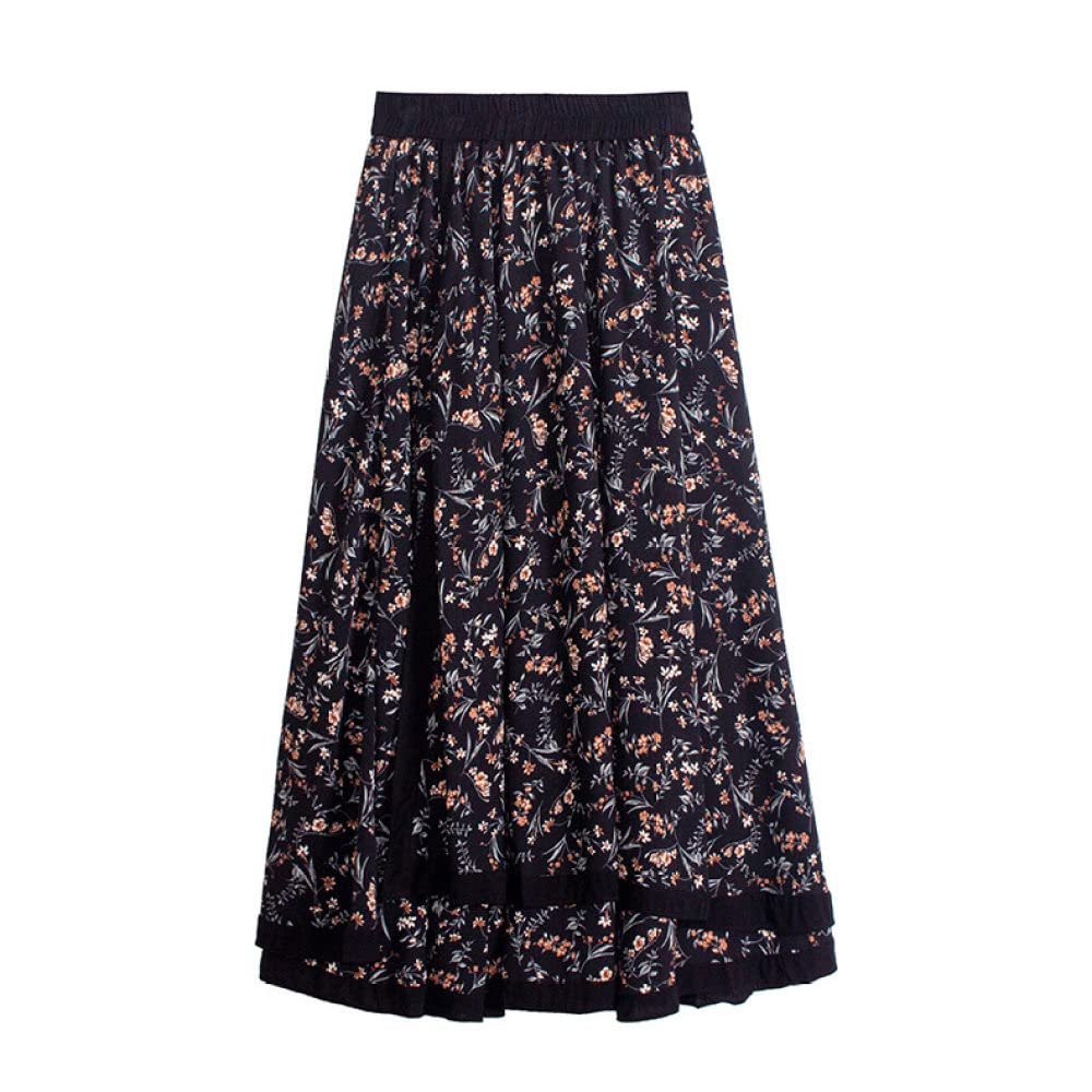 Faldas De Invierno para Mujer, Falda Floral Irregular Design Sense Faldas De Invierno Negras Cintura Elástica Falda Midi De Talle Alto Faldas Plisadas para Muje(Black)