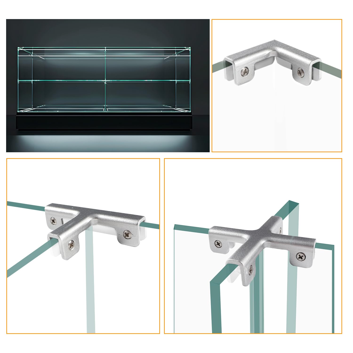 4 Sztuk 8mm Zacisku do Szkła, Uchwyt do Szkła ze Stopu Aluminium, Regulowany Zacisk do Szkła, Zacisk do Mocowania Szkła, do Szkła o Grubości 3-7 mm, Kształcie L