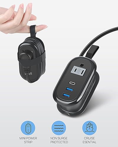 Miniatura 5 de BEVA Regleta de alimentación de viaje con puertos USB C, cable de extensión de 4 pies, 2 tomacorrientes, 3 puertos USB, artículos esenciales para
