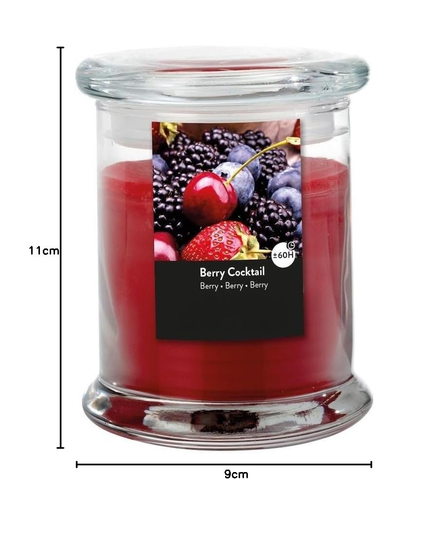 Świeca zapachowa w słoiku w zestawie 2 szt. – świeca, adwent, zapach do pomieszczeń – bez sadzy – czas palenia: 60 godz. – wiele zapachów – 9,0 x 11,0 cm (czerwone wino – zapach: koktajl jagodowy)