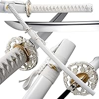 Vista 10 de Espada Katana Tradicional Forjada a Mano con Templado de Calor/Arcilla Verdaderas Katanas de Acero al Carbono 1060/1095 T10, Afilar, Espiga
