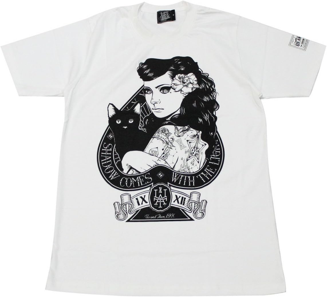 US & THEM girl cat eye old school skate biker tattoo T-Shirt White / UAT45 size M