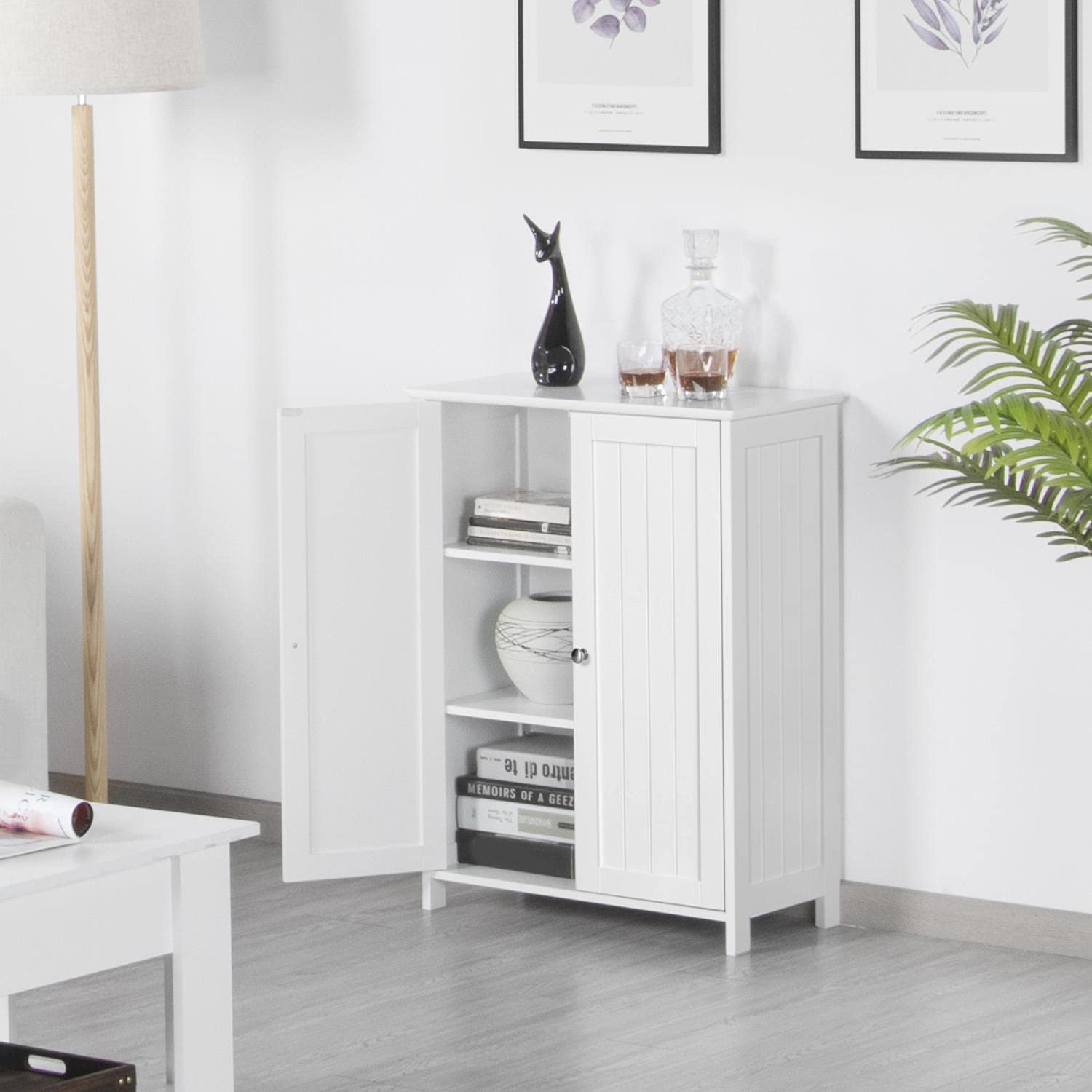 Yaheetech Mobile da Bagno Mobiletto da Terra Autoportante Armadietto con 2 Ante e Ripiani Regolabili da Cucina Soggiorno Corridoio Ingresso 60 x 30 x 80,5 cm Bianco