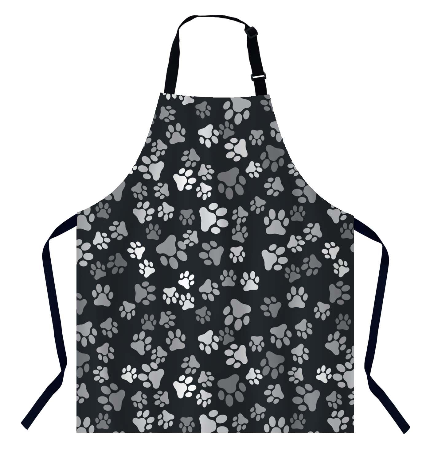 Bgbdeia Men's Grey Paw Print Chefs Apron, Cooking And Baking Apron For And Wo, Kitchen Apron, Butchers Apron, Bbq & Catering Bibs