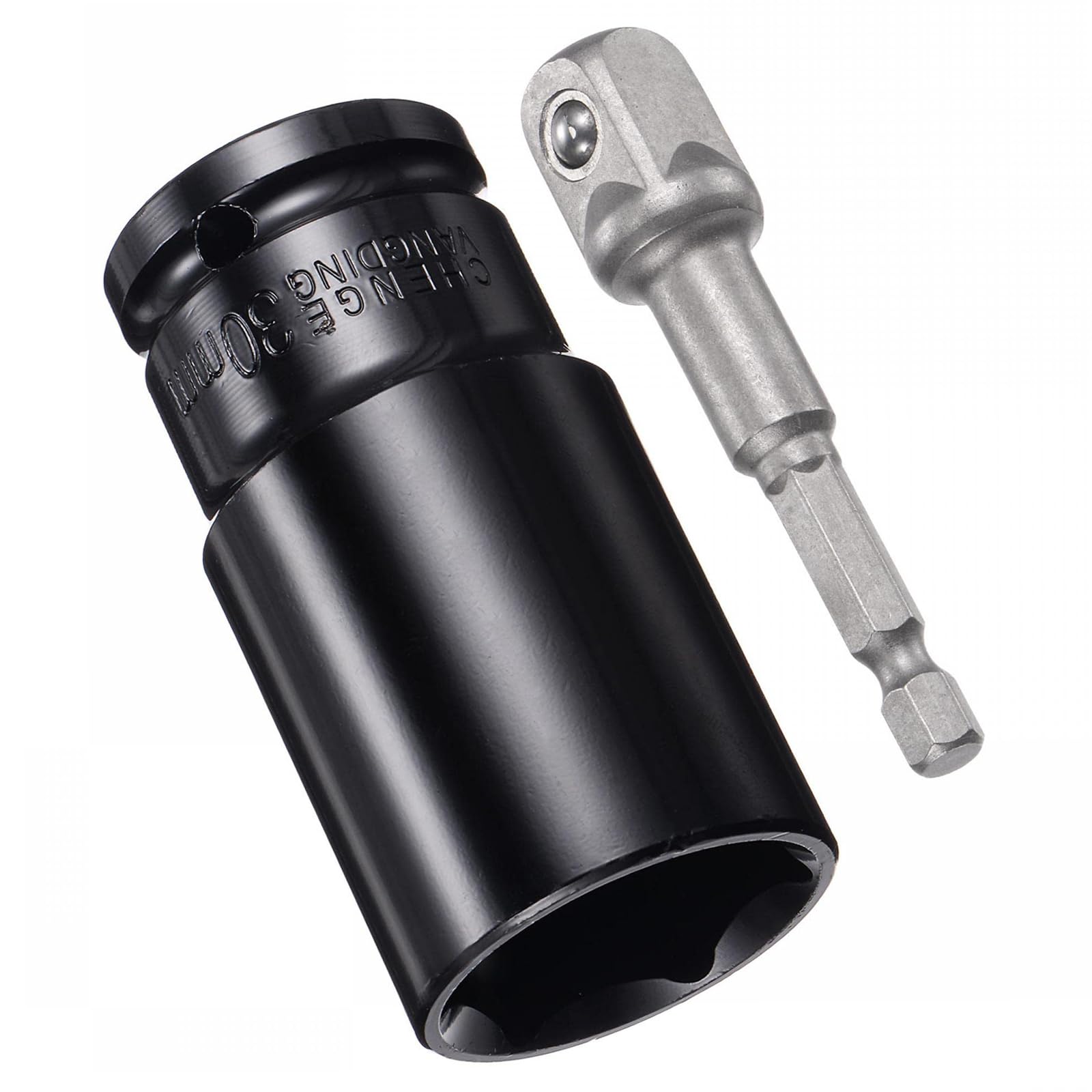 MACHSWON 1/2" Drive Socket Accessory Set 30mm Deep 6-Point Impact Socket 3" Length and 1/4" Hex Shank Adapter