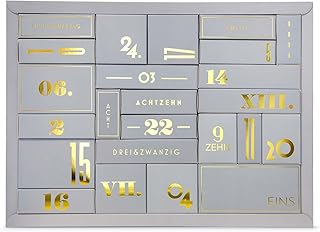 Design Adventskalender zum selbst Befüllen, fertig zusammengebaut (leer, 51cm Breit, Goldprägung), mit 24 hochwertigen Schachteln