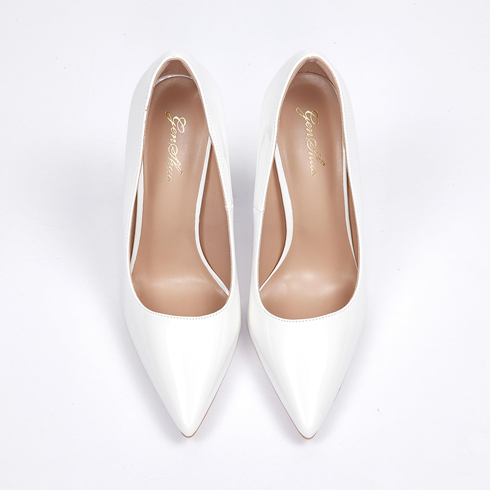 GENSHUO Women's 4.7 Inch Pumps Pointy Toe Stiletto Sexy High Heels Work Party Wedding Shoes: 8.5 White Patent