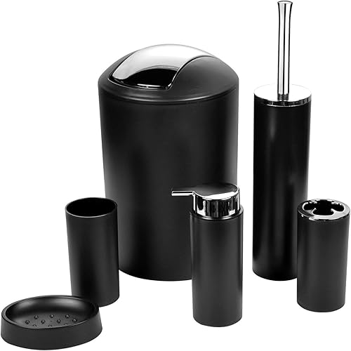 Miniatura 1 de Juego de accesorios de baño de 6 piezas, basura, soporte para cepillos de dientes, vaso para cepillos de dientes, dispensador de jabón, jabonera,