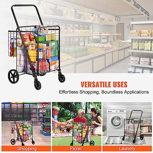 Vevor FOLDING SHOPPING CART 110 LBS Folding Shopping Cart, Jumbo Grocery Cart With Double Baskets, 360° Swivel Wheels thumb #6