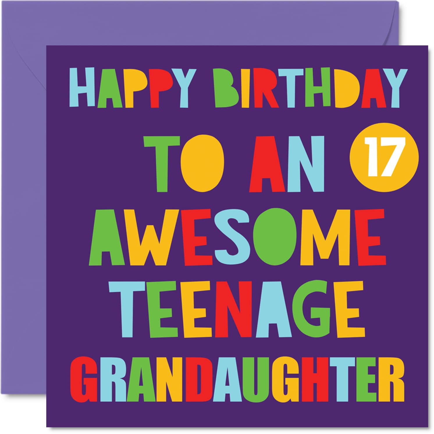 Fun 17th Birthday Cards for Granddaughter - Awesome Teenage Granddaughter 17 - Happy 17th Birthday Card from Nanny Grandad Grandpa Gran, 145mm Bday Greeting Cards Gift
