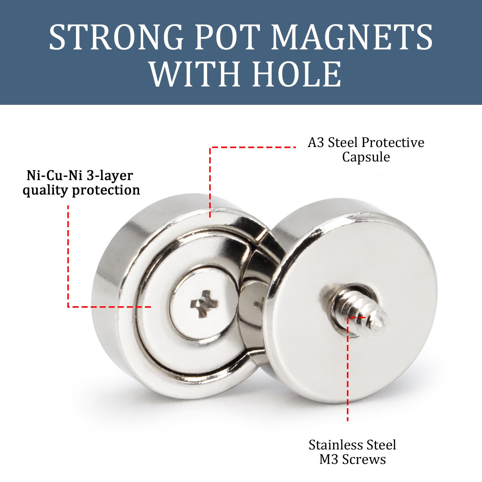 Round Base Rare Earth Neodymium Pot Magnets,for Industrial Purposes Heavy Duty,Size 0.63"*0.2" with Countersunk Hole,Easily Install for Tool Room,Garages Hanging — Amazon image 2