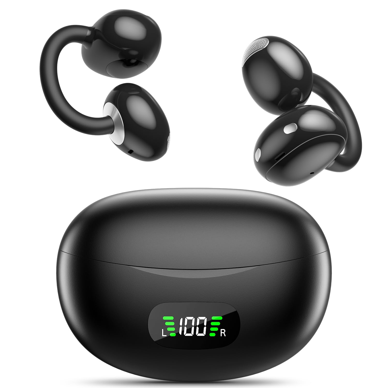 OHAYO Open-Ear Kopfhörer, Clip-On Earbuds, Ultra-bequem, Open-Ring Design | Leichte Komfortable Kabellose Clip-Ohrhörer mit intelligentem Digitaldisplay, 40 Stunden Akkulaufzeit, IPX6, Bluetooth 6.0