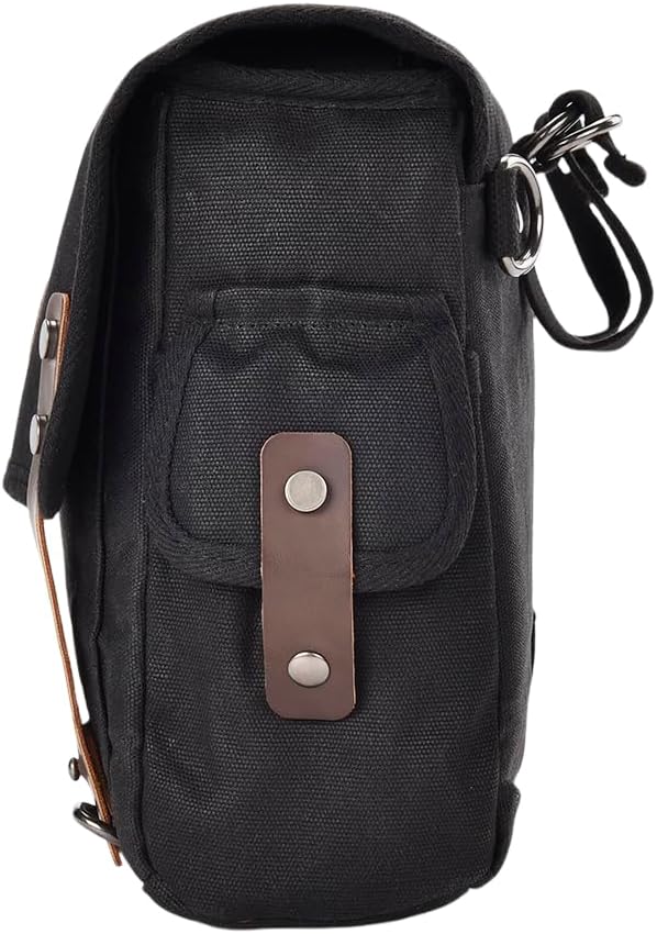 Motorcycle Saddlebag, Vintage Waxed Canvas Side & Tail Bag,Water-Resistant Throw Over Pannier with Shoulder Strap for Cruiser Touring, Small/Large, Black/Khaki (Khaki, Large)
