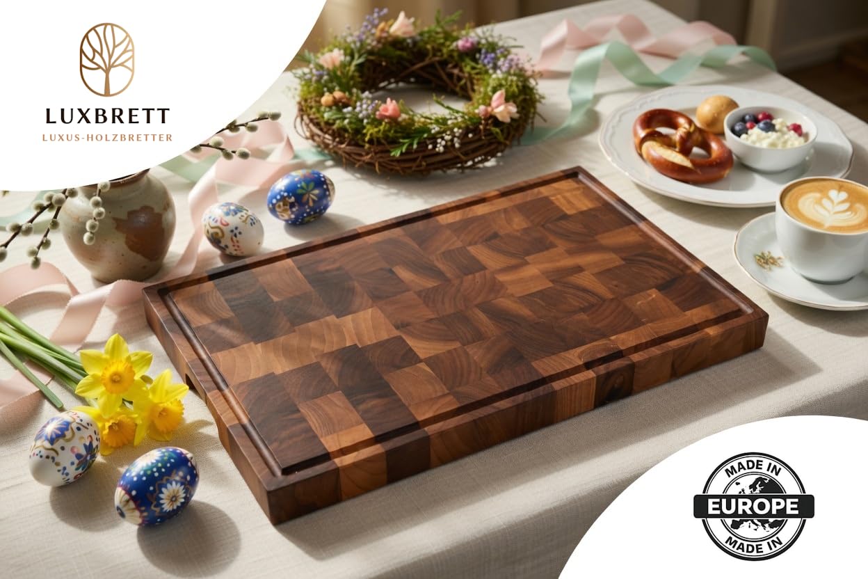 Schneidebrett, Nussbaum, Stirnholz, 50 x 30 x 4 cm, massives Holzbrett, LuxBrett