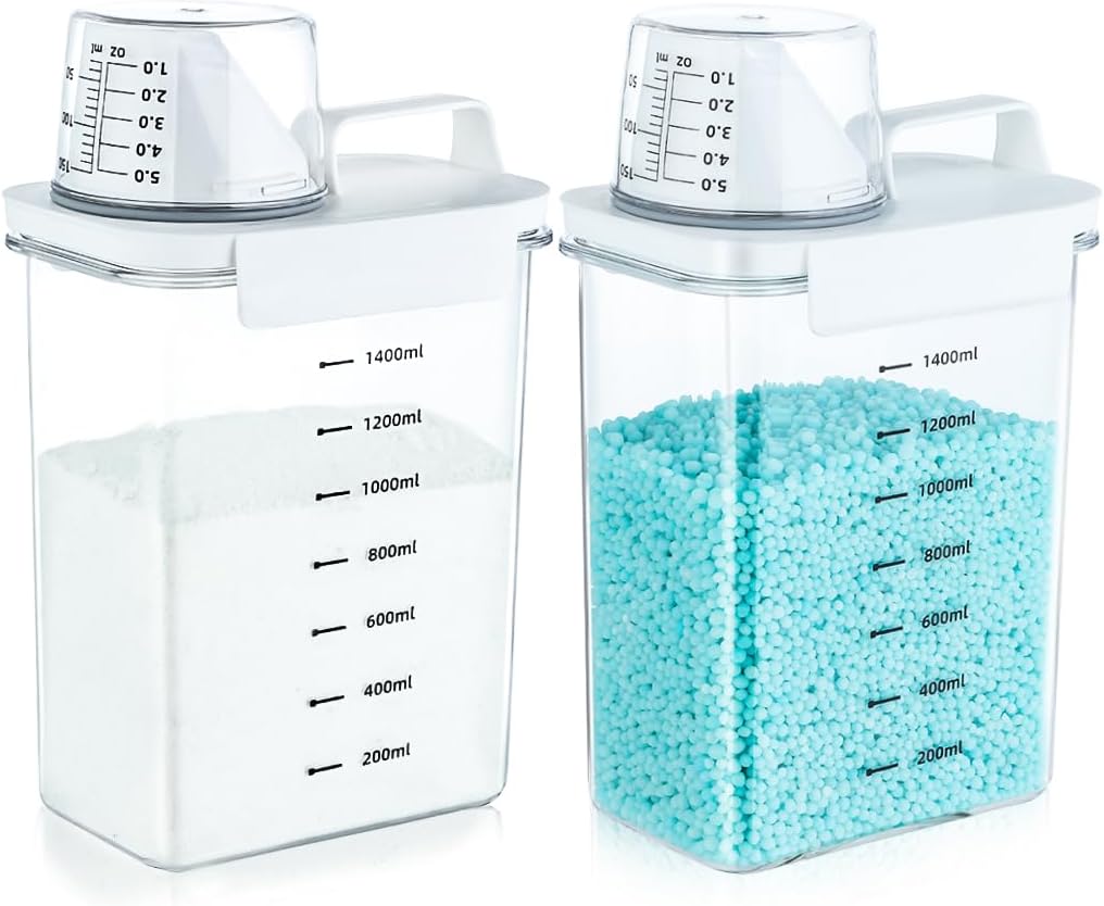 Tokokimo 2 Packs Laundry Powder Container, 61 Oz Laundry Detergent Dispenser with Lids, Laundry Scent Booster Beads Dispenser for Washing Powder, Soda Powder, Grain