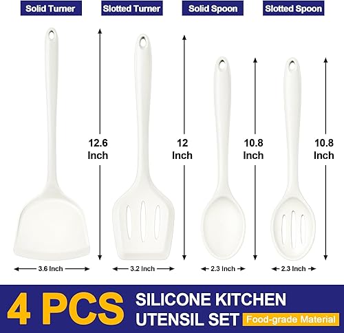 Miniatura 2 de P&P CHEF Juego de utensilios de cocina, 4 piezas de utensilios de cocina de silicona antiadherentes, cuchara sólida ranurada resistente al calor