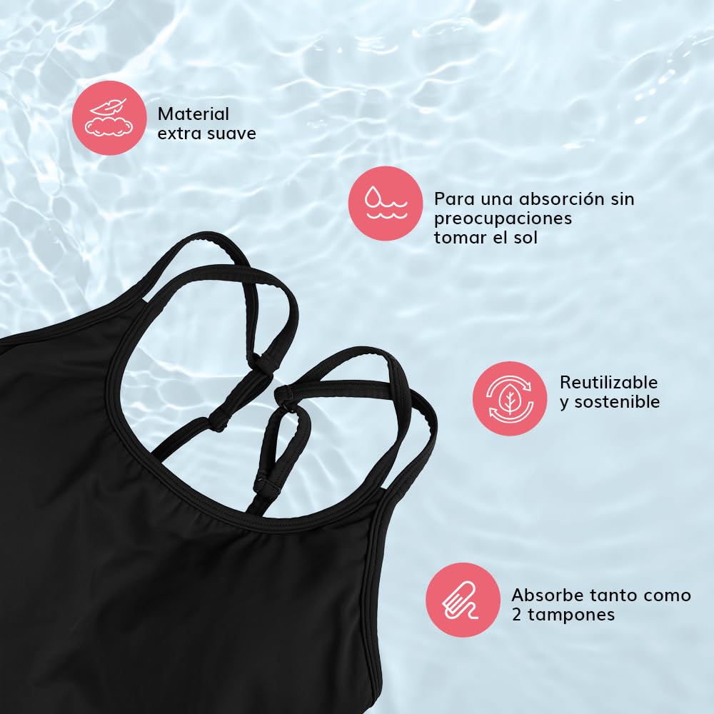 MYLILY® Bañador Mujer Negro Bragas menstruales I Bañadores Mujer menstruel I Bragas menstruales Mujer |Trajes de baño Mujer 2024 I Protección Extra en la Playa | Traje de baño Mujer