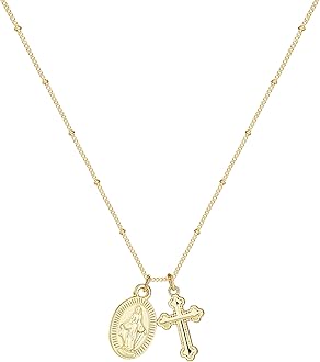 Cross Necklace for Women 14K Gold Silver Plated Dainty Small Cross Pendant Choker Simple Trendy Cute Cross Charm Chain Necklace Easter Basket Stuffers Baptism Religious Faith Jewelry Gift