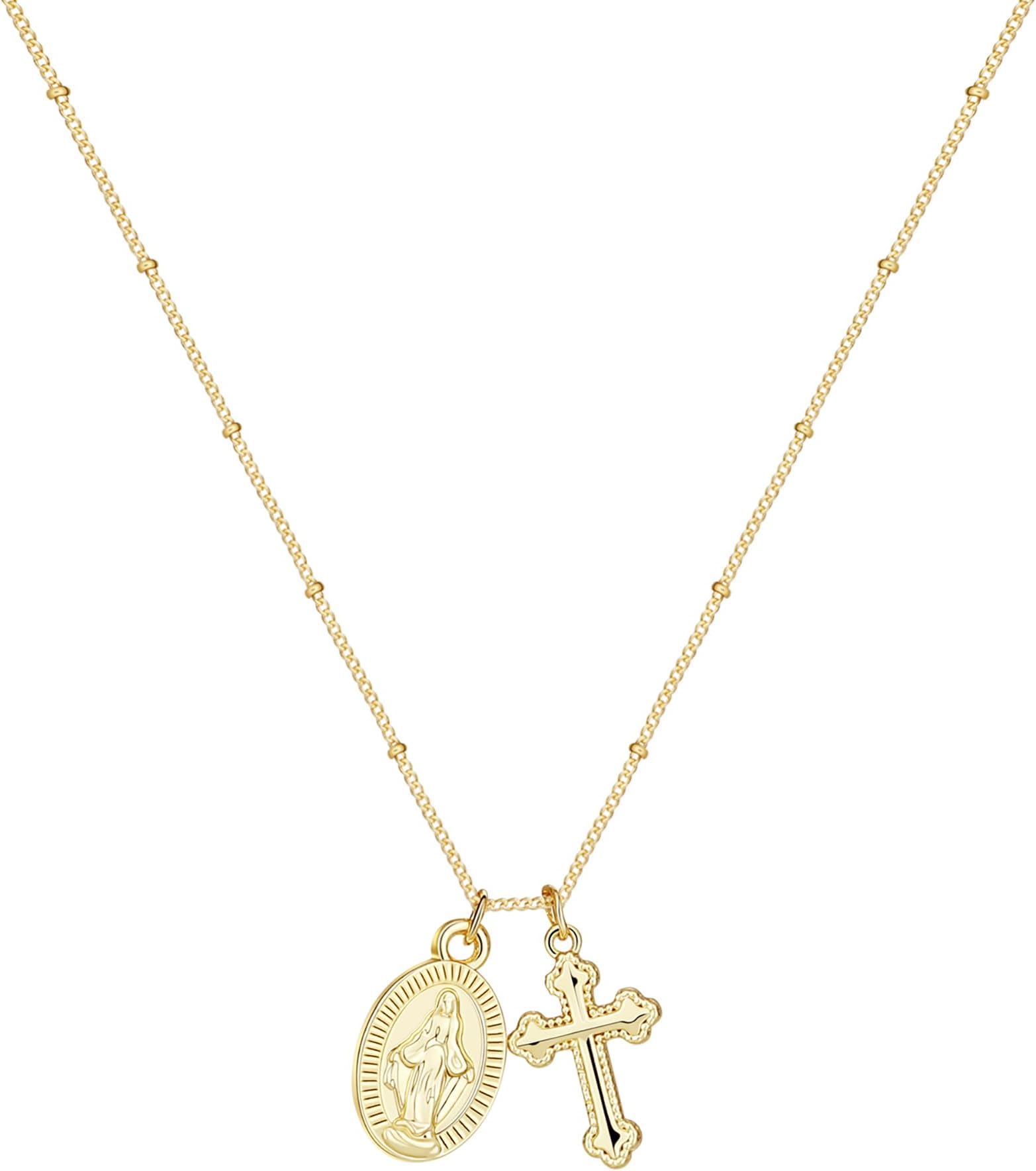 Rotnso Cross Necklace for Women 14K Gold Silver Plated Dainty Small Cross Pendant Choker Simple Trendy Cute Cross Charm Chain Necklace Easter Basket Stuffers Baptism Religious Faith Jewelry Gift