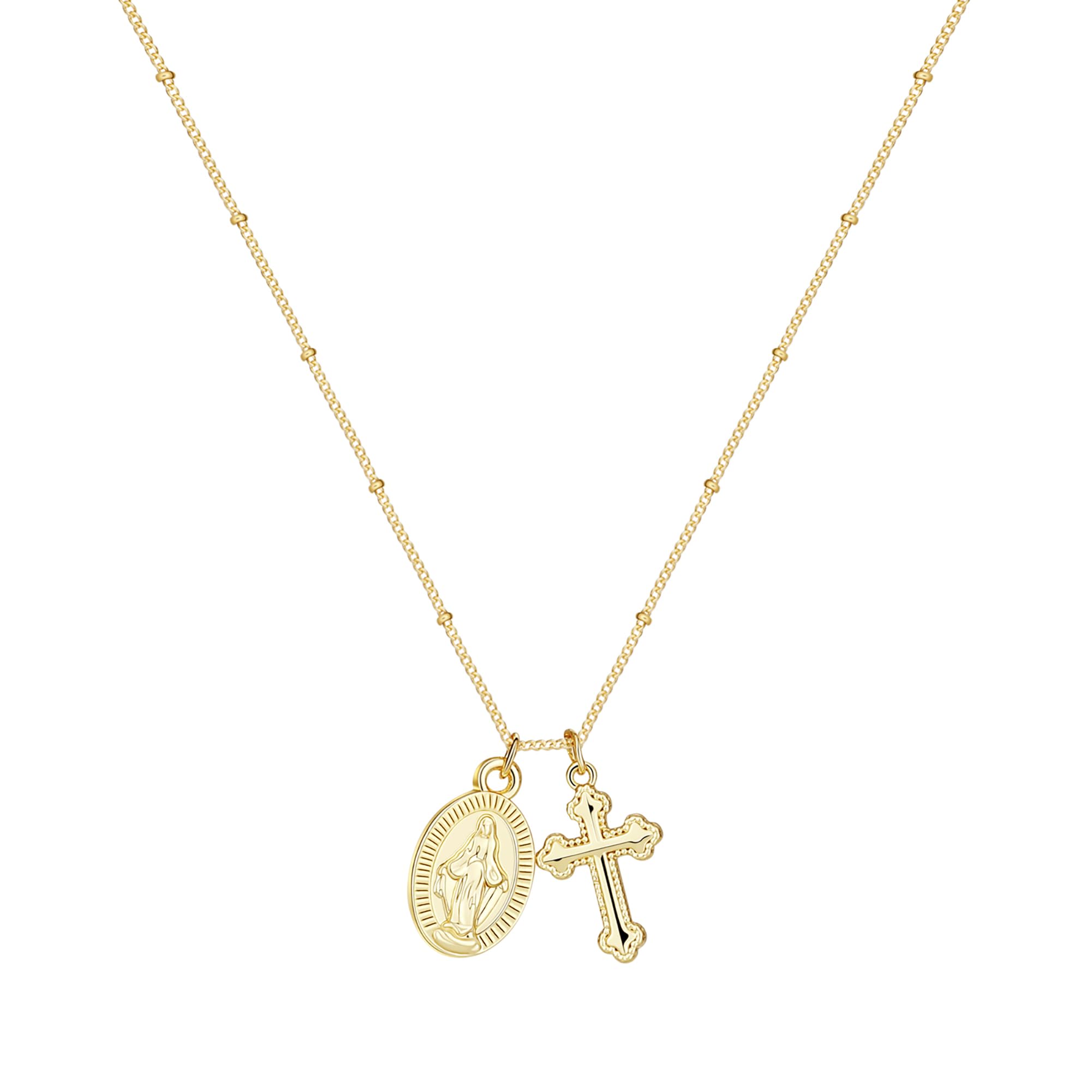 Cross Necklace for Women 14K Gold Silver Plated Dainty Small Cross Pendant Choker Simple Trendy Cute Cross Charm Chain Necklace Easter Basket Stuffers Baptism Religious Faith Jewelry Gift