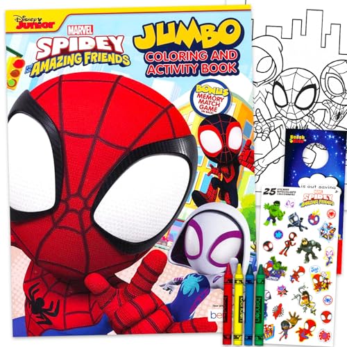 Marvel Spidey and Friends - Set di libri da colorare per bambini, ragazzi dai 4 agli 8 anni, con pagine da colorare Spiderman, attività, giochi e adesivi, pastelli jumbo, set di libri di attività