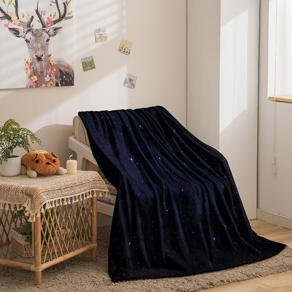 HisengSoft Flannel Blanket Sofa Throw, Warm Starry Sky Blankets for Bed, Cozy Travel Throws for Fall Winter (Starry Sky9,150x200cm)