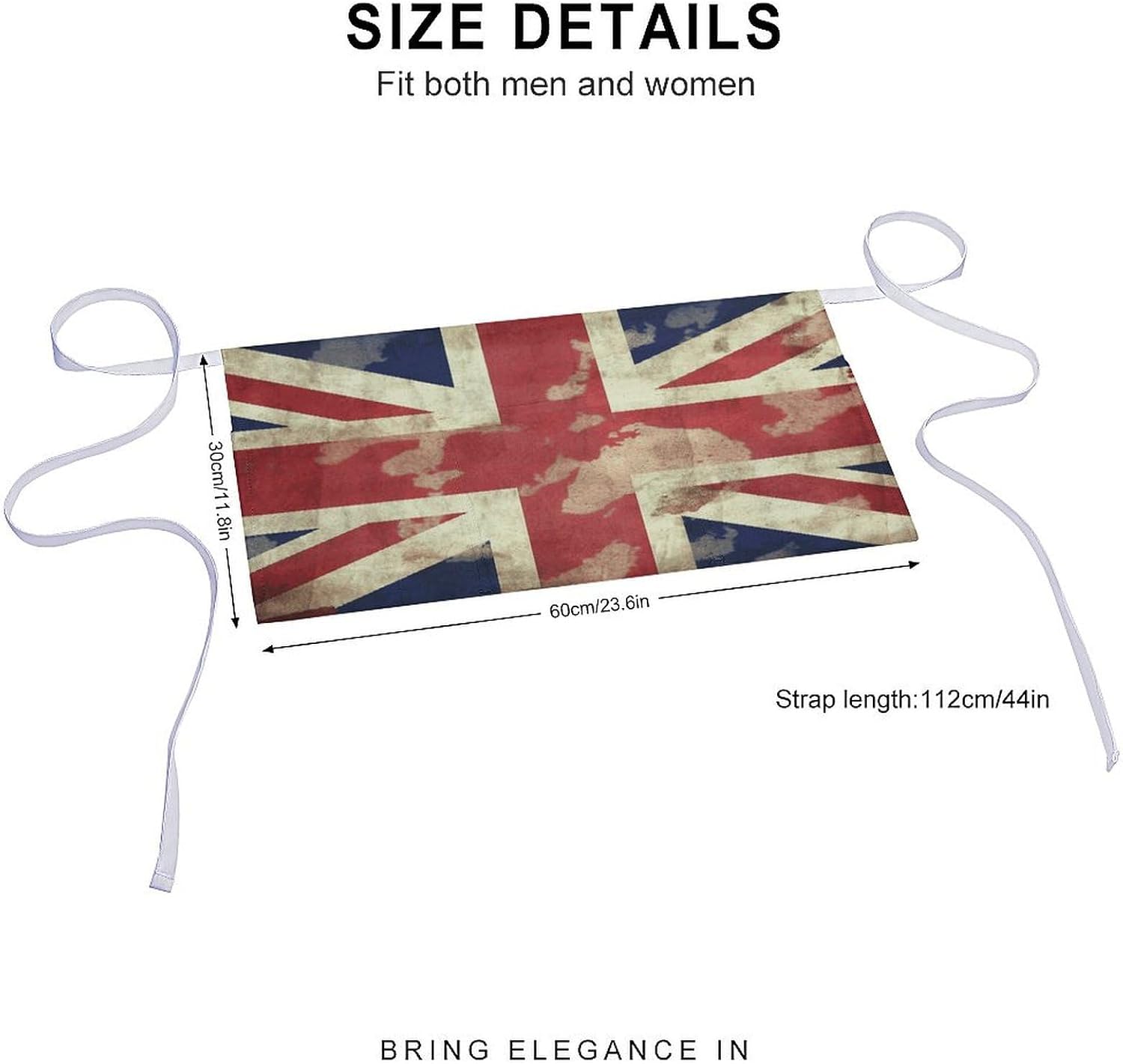 Vintage Union Jack British Flag Server Apron with 3 Pockets, Waterproof Half Apron for Waiters Fashion Bistro Aprons for Restaurant Server Work
