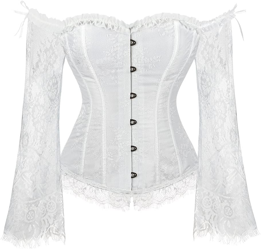 SZIVYSHICorset Tops for Women with Sleeves, Bustier Overbust Lace Up Bodice Lingerie