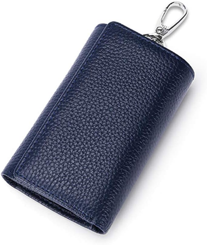 RuoFeng Premium Cowhide Leather Key Organizer Holder - 6 Key Hooks, Snap Closure, Card Slots, Stylish Keychain Wallet