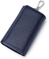 RuoFeng Premium Cowhide Leather Key Organizer Holder - 6 Key Hooks, Snap Closure, Card Slots, Stylish Keychain Wallet