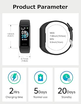 Cloudpoem Fitness Tracker, Fitness Watches for Men Women with 24/7 Heart Rate Monitor Sleep Tracker Step/Calorie Counter Stopwatch Pedometer IP68 Waterproof (Dark Black)