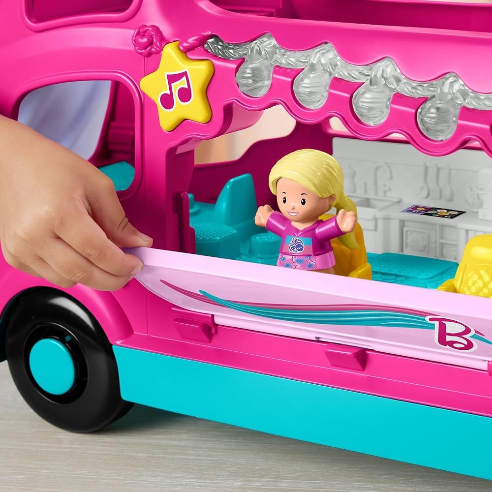 Fisher-Price Little People, giocattolo Barbie Little Dreamcamper per per camper con musica, luci e 2 personaggi, dai 18 mesi, versione multilingue