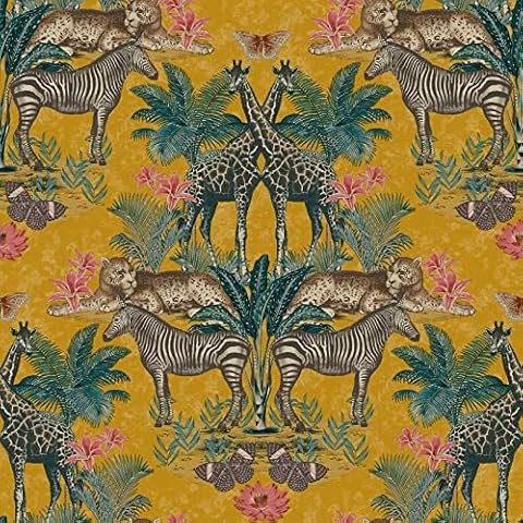 Grandeco Life Animal Kingdom Ochre Wallpaper A49301 - Tropical Zebra Leopard Cover