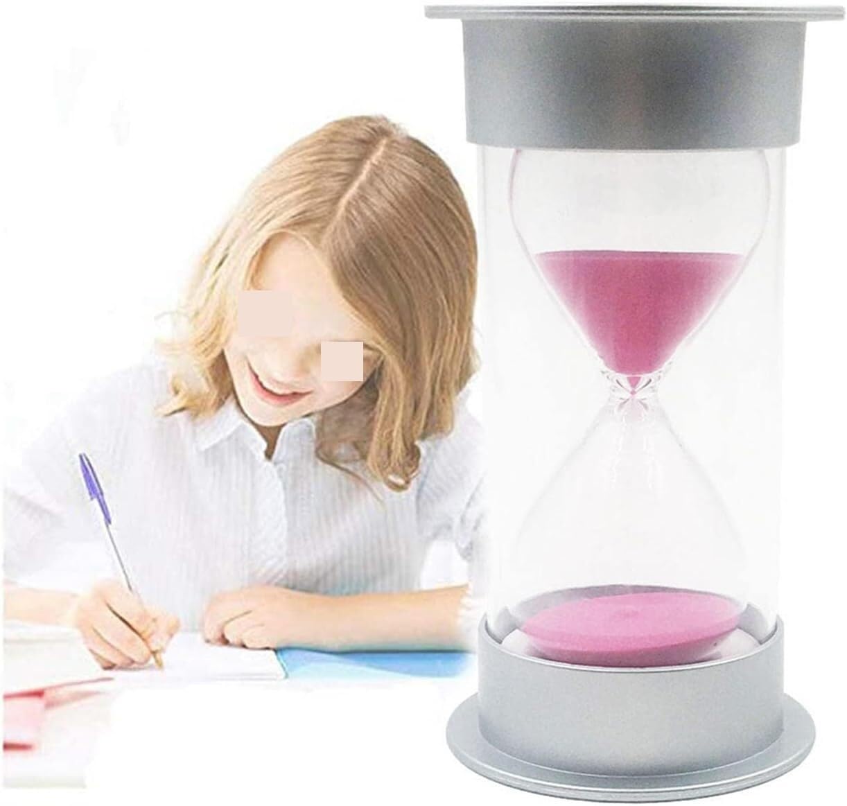Sand Timer,Sandglass, 3 Minutowy Kolorowy Klepsydra Szklanka Drewniany Zegar Piaskowy Mini Timery Piaskowy Zegar 5 Kolorów Do Wyboru Akcesoria Do Dekoracji Domu(Pink)