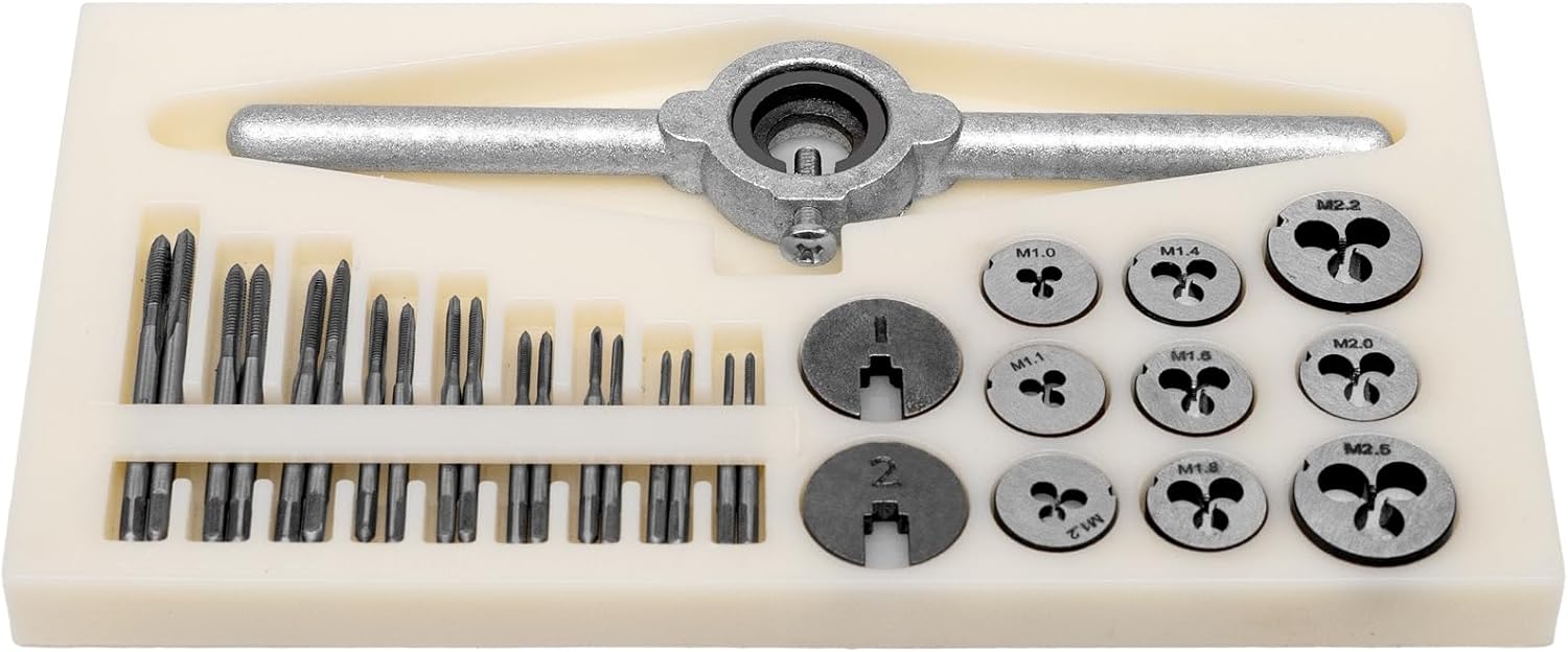 31-Piece Metric Tap and Die Set M1 M1.1-M2.5, High-Speed Steel Thread Repair Kit with Adjustable Wrench, Hand Tools Kit for Metal/Wood/Plastic, Portable Storage Case