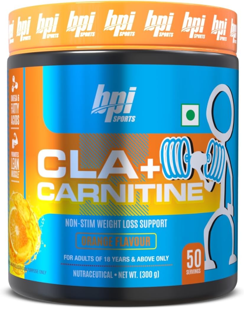 BPI Sports CLA + Carnitine – Conjugated Linoleic Acid – Performance, Lean Muscle – Caffeine Free – For Men & Women – 300 gms– 50 servings – Orange
