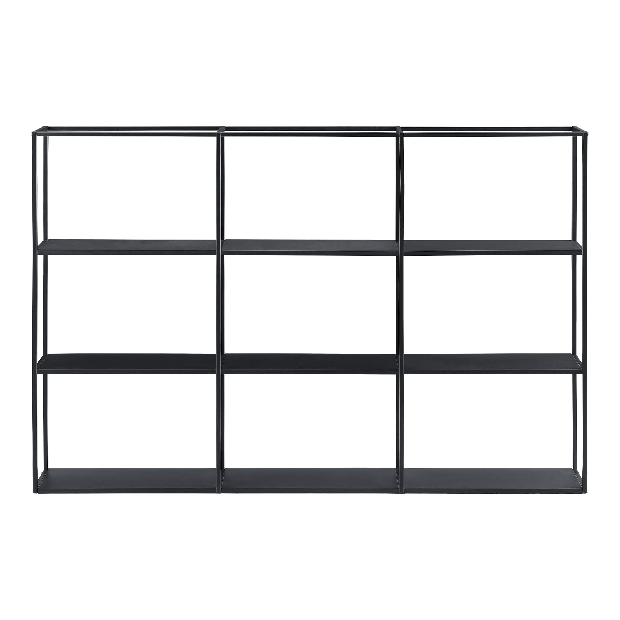 [en.casa] Scaffale da Parete in Ferro con 9 Scomparti Libreria Sospesa Mobile Espositore da Muro Design Industriale con 3 Ripiani 160 x 18 x 110 cm Nero
