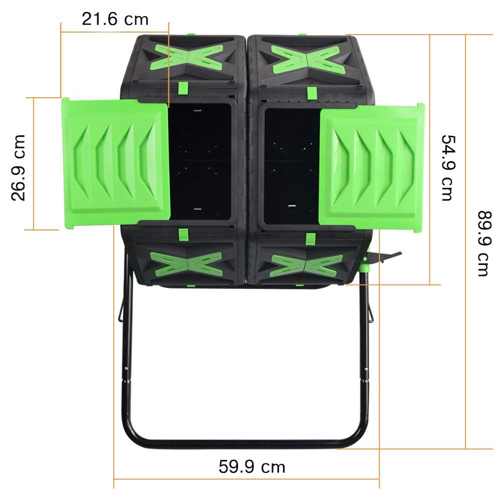 Tumbling-Komposterbin, Doppelkammerkompost Tumbler mit Easy-Turn, schnell arbeitendes System für Garten, 140L, Schwarz & Grün