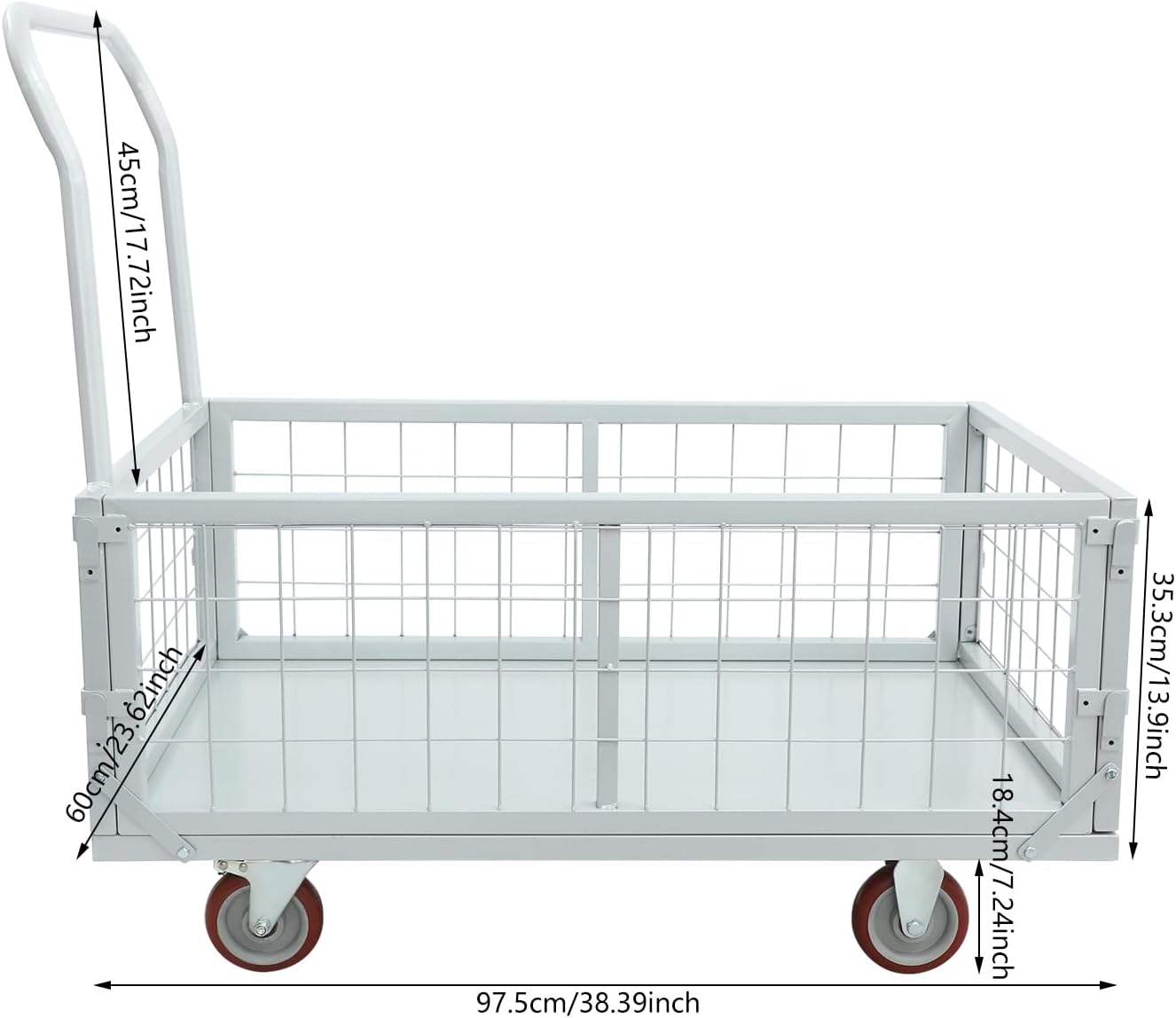 Platform Truck Cart with Cage, 4-in-1 Multi-Functional Platform Roller Trolley Cart with 4 Wheels, 2200 Lbs Capacity Heavy Duty Warehouses Hand Truck, Rolling Storage Trolley for Factory, Garage