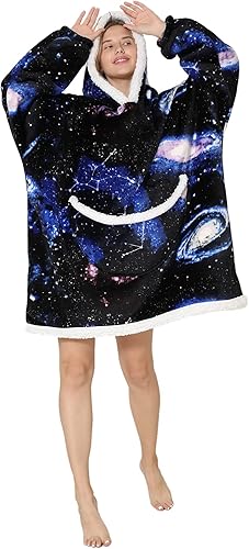 Miniatura 6 de Manta con capucha, sudadera de gran tamaño para adultos, mujeres y hombres, hecha de franela muy suave y cálida, con bolsillo y mangas, color