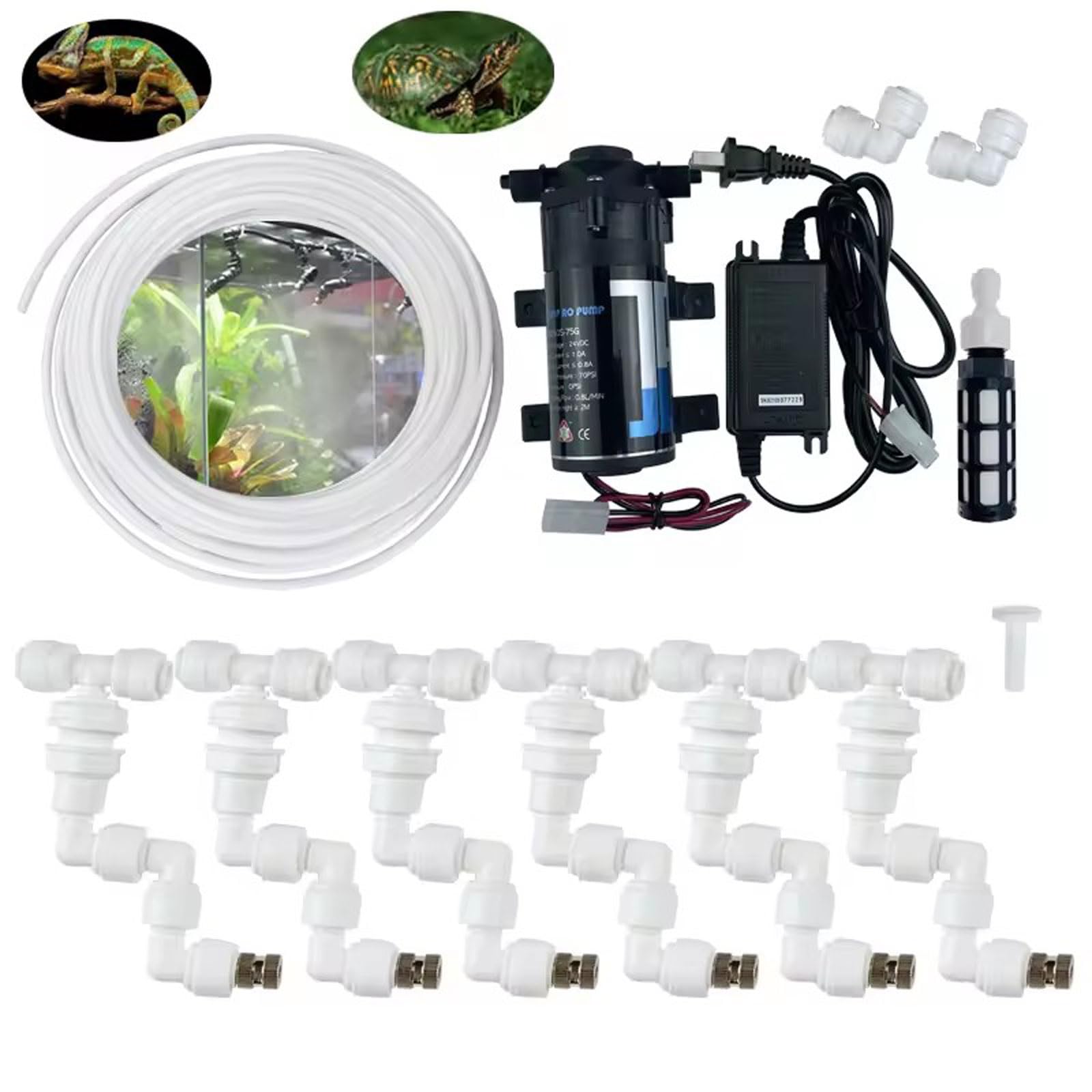 Regulowana mosiężna dysza rozpylająca, System zamgławiania gadów z pompą, regulowanymi dyszami, do terrarium, patio, wielokolorowy(White)