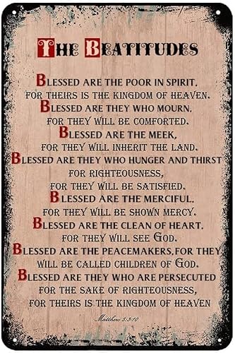 Vintage Tin Sign The Beatitudes Wall Décor Scripture Wall Décor Christian Wall Art for Home or Office Decore, Inspirational Poster for Spiritual Metal Plaque 8"×12"
