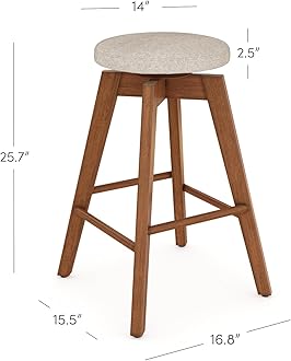 Nathan James Amalia Backless Kitchen Counter Height Bar Stool, Solid Wood with 360 Swivel Seat Antique Coffee/Natural Wheat, Set of 4