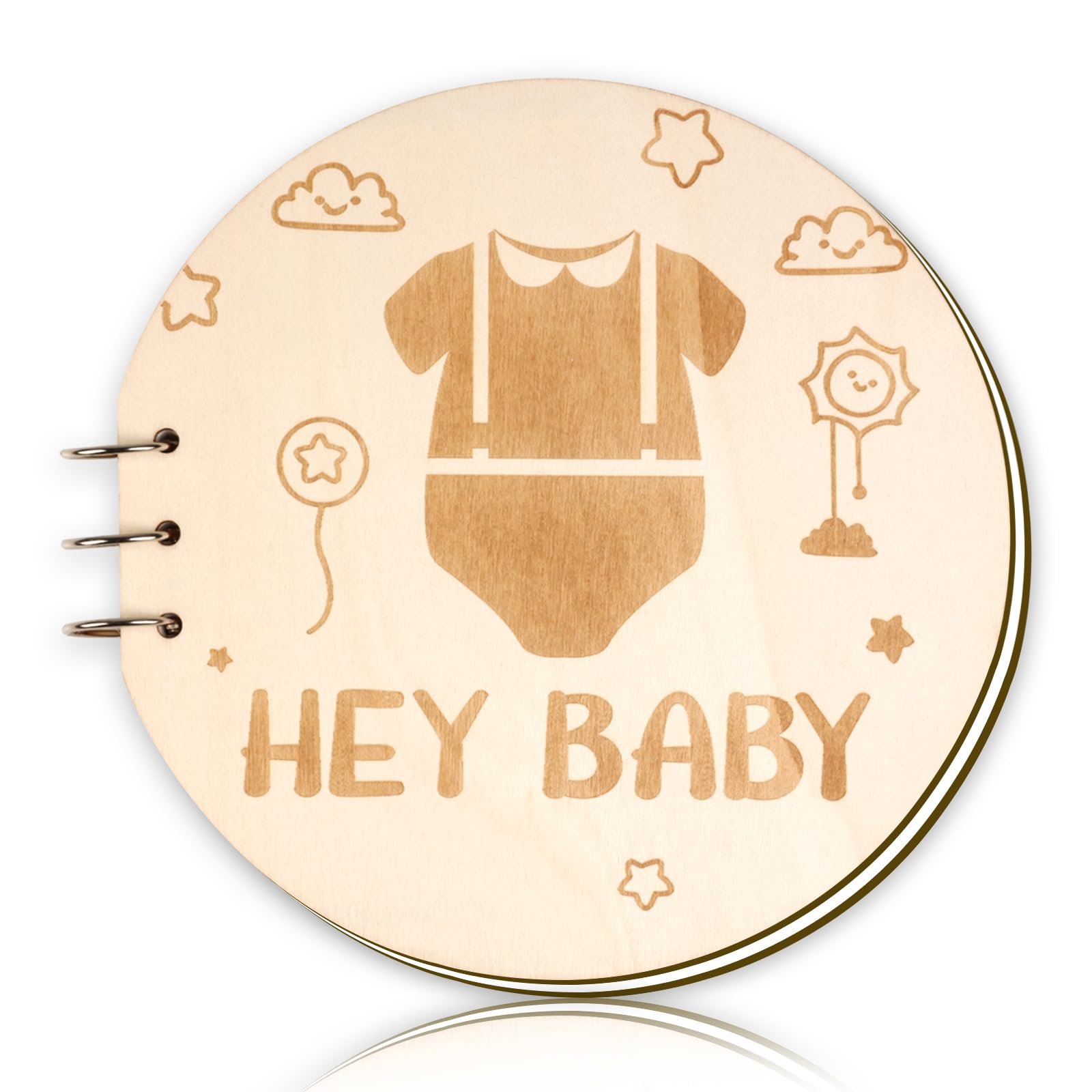 CORNER LACE Baby Shower Wooden Guest Book Alternatives with 30 Pages, Rustic Wood Hey Baby Guestbook Blank Memory Book New Parents Keepsakes, Baby Shower Sign in Guest Book Decor Supplies